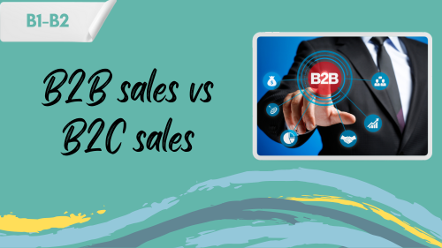 a photo with a person working in B2B sales and a slogan B2B vs B2C sales