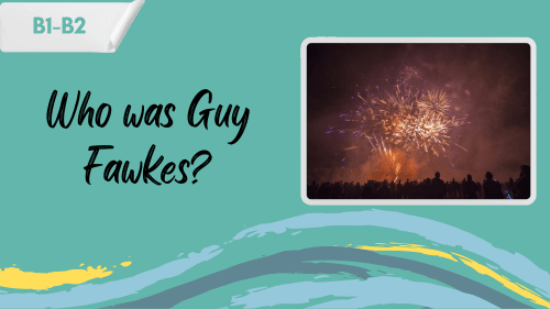 a photo of fireworks and a slogan "who was guy fawkes?"