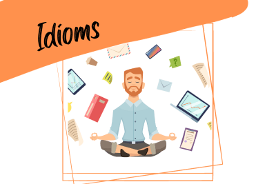 business yoga workspace concentration and tje word "idioms"