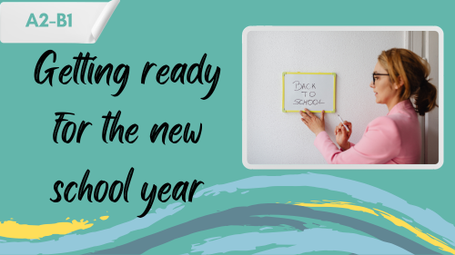 back to school a parents’ guide a parent putting up a note "back to school", and a slogan "getting ready for the new school year"
