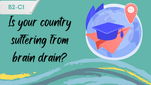 brain drain ilustration and a slogan - is your country suffering from brain drain?