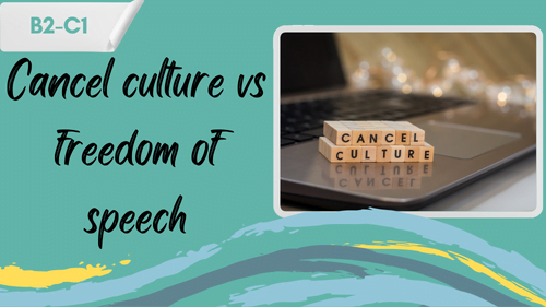cancel culture letter blocks concept on a laptop keyboard and a slogan - cancel culture vs freedom of speech
