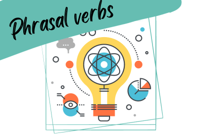 a lightbulb expressiong innovation and new ideas and a slogan "phrasal verbs"
