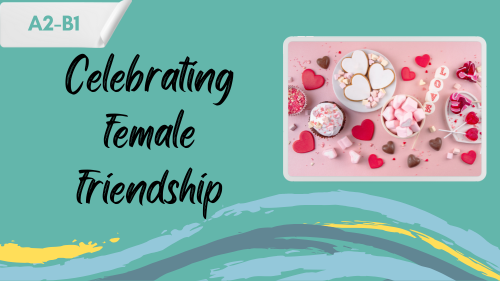 cupcakes and sweets in pink and a slogan "celebrating female friendship"