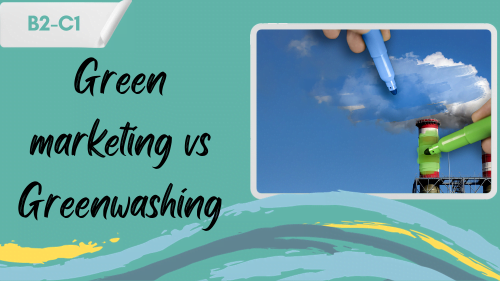 an illustration of greenwashing and a slogan - greem marketing vs greenwashing