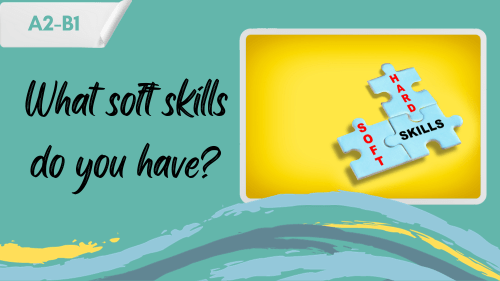hard skills vs soft skills puzzle pieces and a slogan - what soft skills do you have?