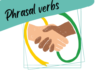 phrasal verbs: help and support two poeple holding hands and a slogan : phrasal verbs