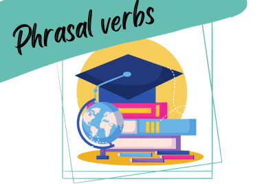 different objects realted to education(books, globe), and slogan "phrasal verbs"