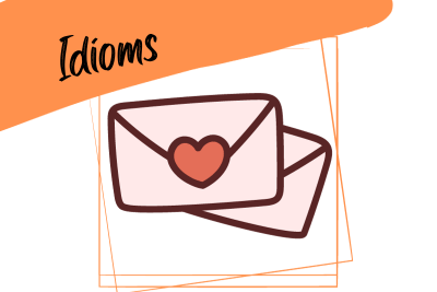envelopes seled with a heart, and the word "idioms"