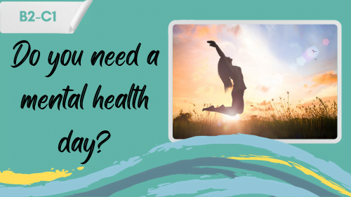a woman jumping in a field enjoying the sun and a slogan - do you need a mental health day?