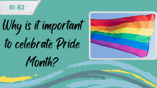 the LGBTQ+ flag is developing against the sky, a symbol of unity, acceptance and tolerance and a slogan - wy is it important to celebrate Pride Month