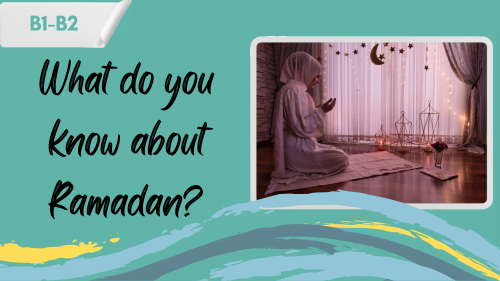 a muslim woman praying and a slogan "what do you know about Ramadan?"