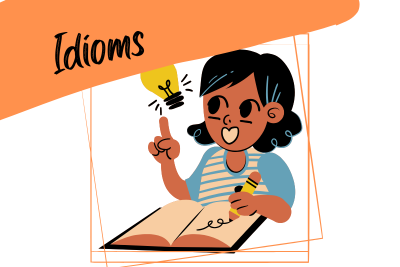 idioms: realisation, awareness, and understanding a girl has a lightbuld moment, and a slogan "idioms"