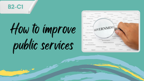 a magnifying glass with the word "government" and a slogan "how to improve public services"