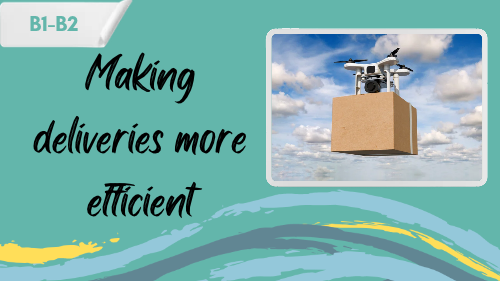 solving the last -mile delivery problem a drone delivering a parcel and a slogan "making deliveries more efficient"