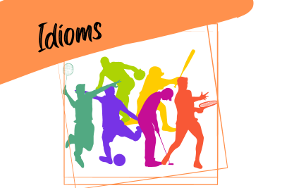 silluettes of people playing different sports, and a slogan "idioms"