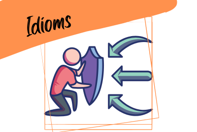 idioms: resilience and perseverance a person shileding themselves against setbacks and a slogan "idioms"