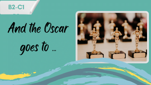 3 oscars statuettes, and a slogan "and the oscar goes to ..."