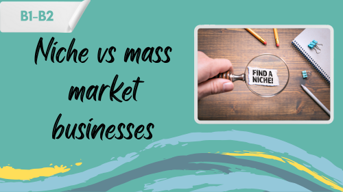 an image saying "find a niche", and a slogan "niche vs mass market businesses