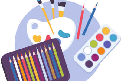 art supplies - pencils, watercolors and paint brushes